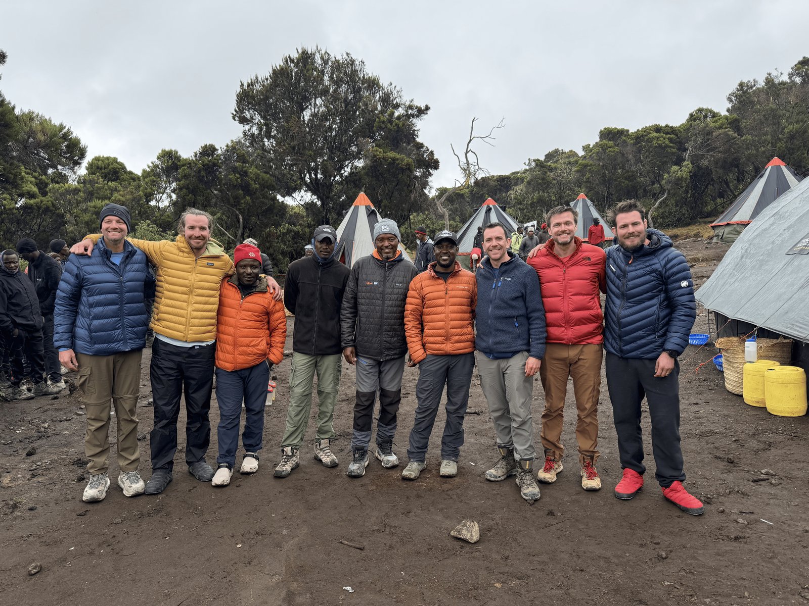 The OIC founders with their guides and porters at a Kilimanjaro camp.